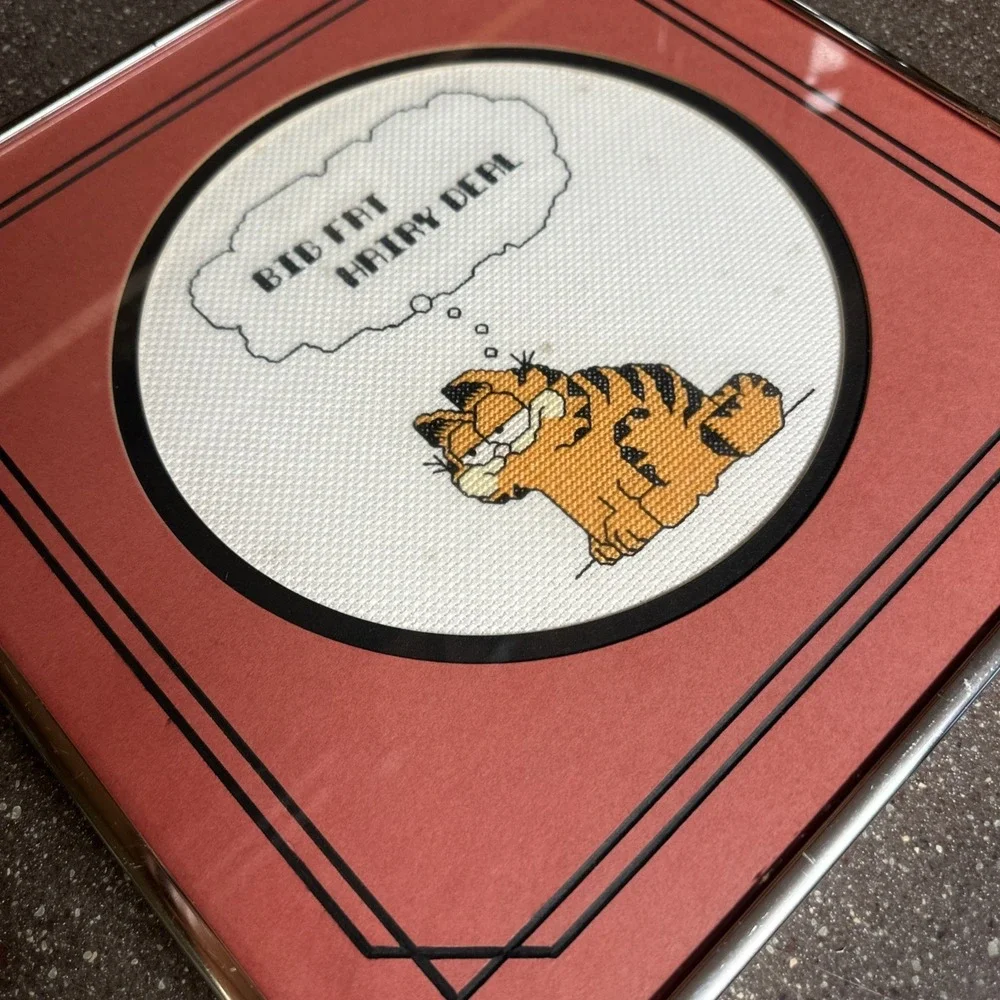 Vintage‎ Garfield Cross Stitch Framed 